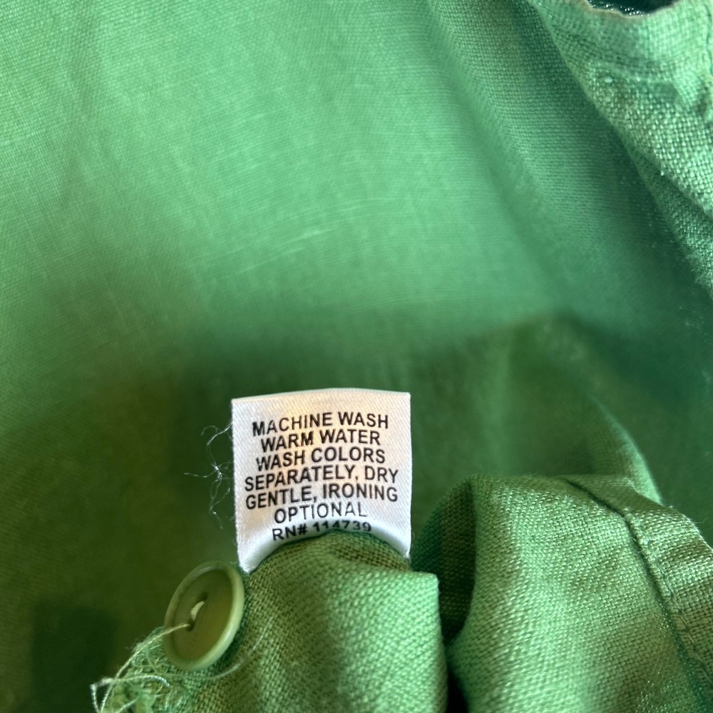 FLAX Women Green 100% Linen Sleeveless Button Front Pocket Top Shirt Size Medium - Picture 5 of 9